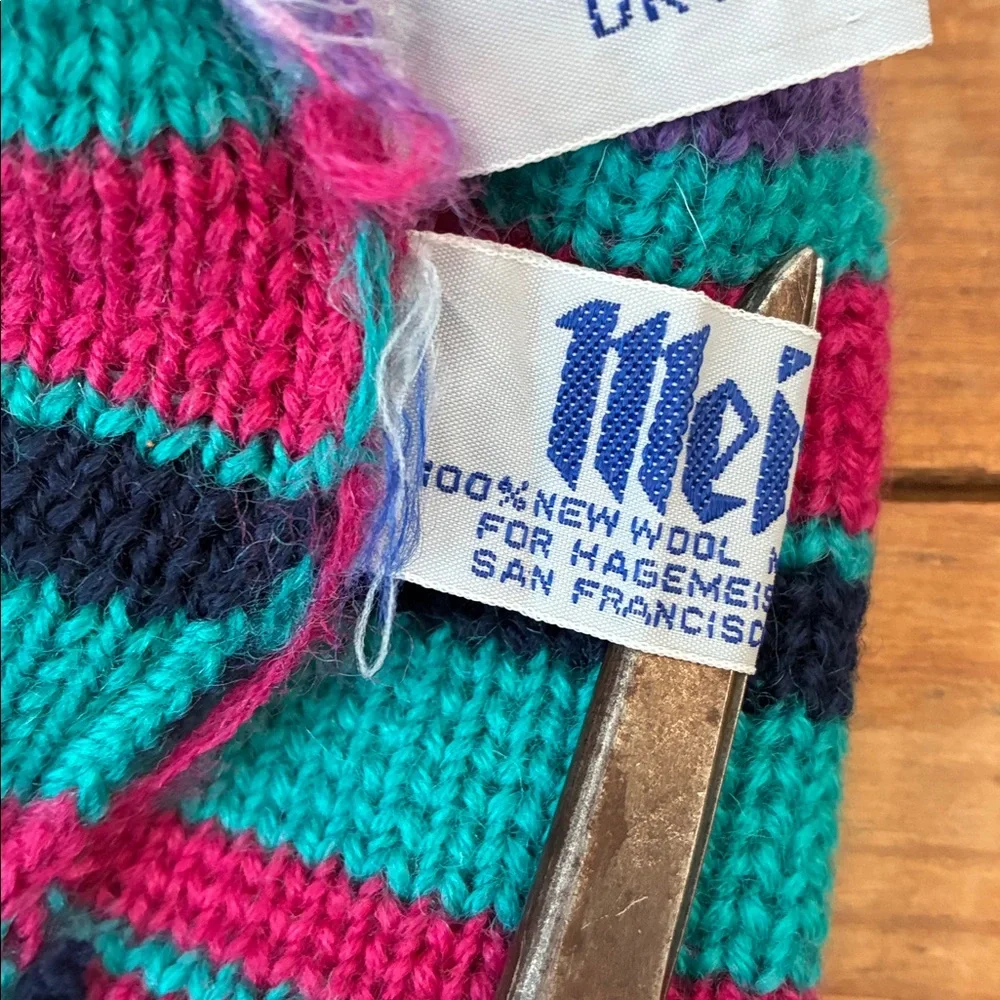 70s 80s Vintage winter ski hat beanie striped wool EUC quirky eclectic - Picture 3 of 6